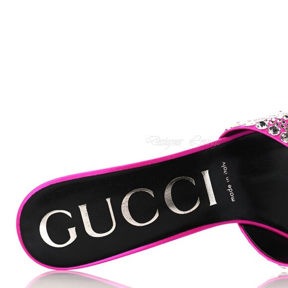 NEW GUCCI Galactica Crystal Embellished Pink Slide Sandals Heels Size EU 37 US 7 - Picture 13 of 16